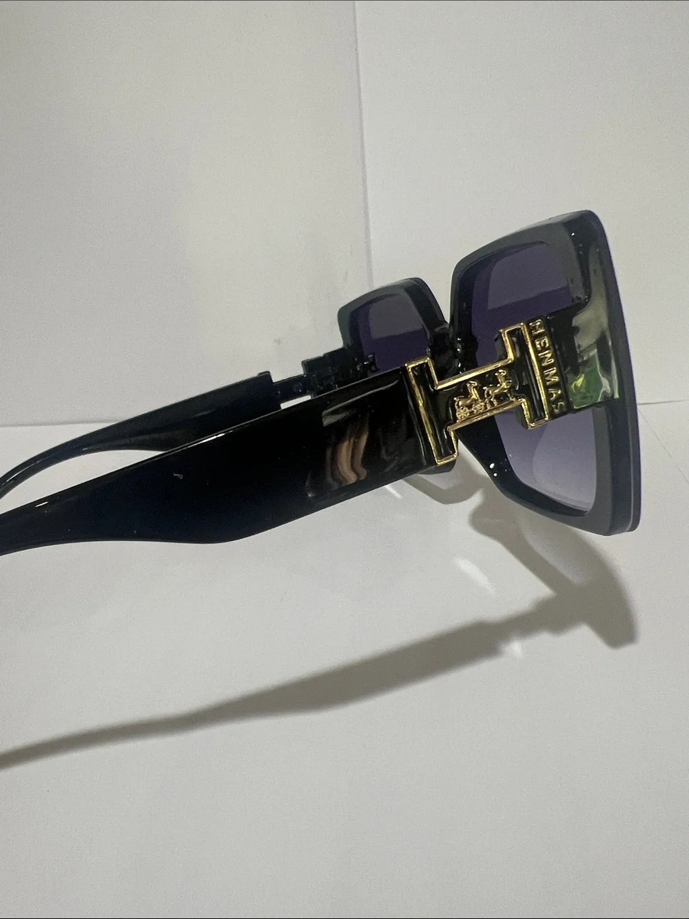 Henmas Black Sunglasses with Gold H Accent